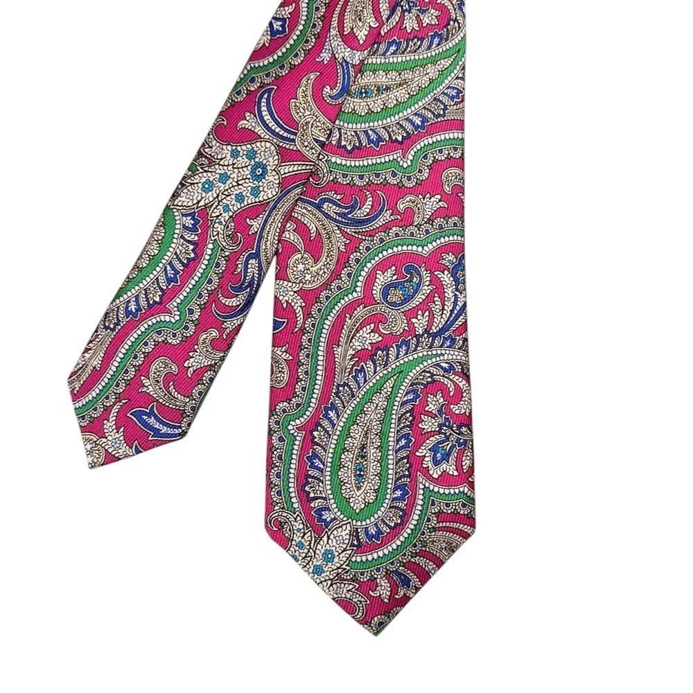 JZ Richards Gallery Collection Mens Tie Handmade Silk Paisley Pink 61x3.25” USA